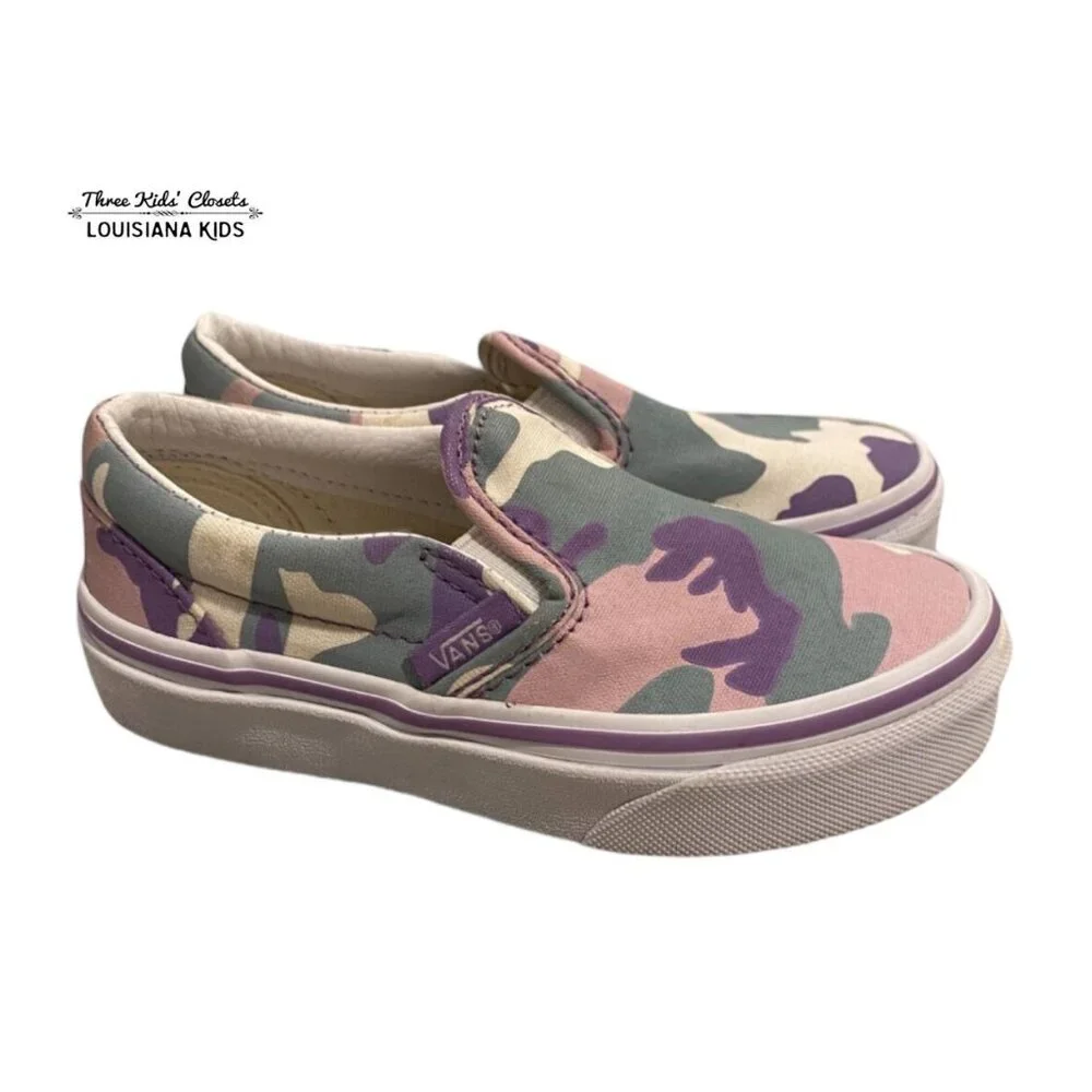 Vans Sz 10.5 Pink & Purple Camouflage Slip-On Sneakers